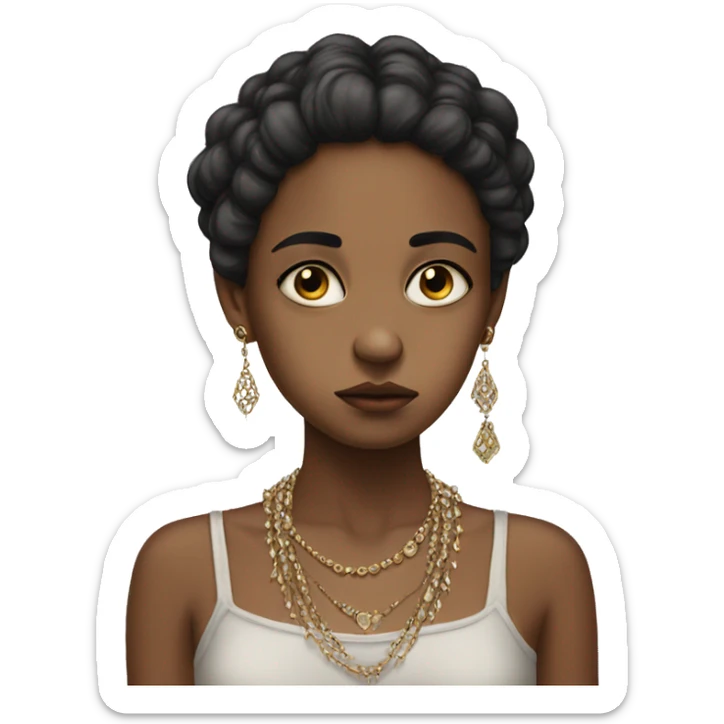 portrait of a sad girl with jewelry sticker