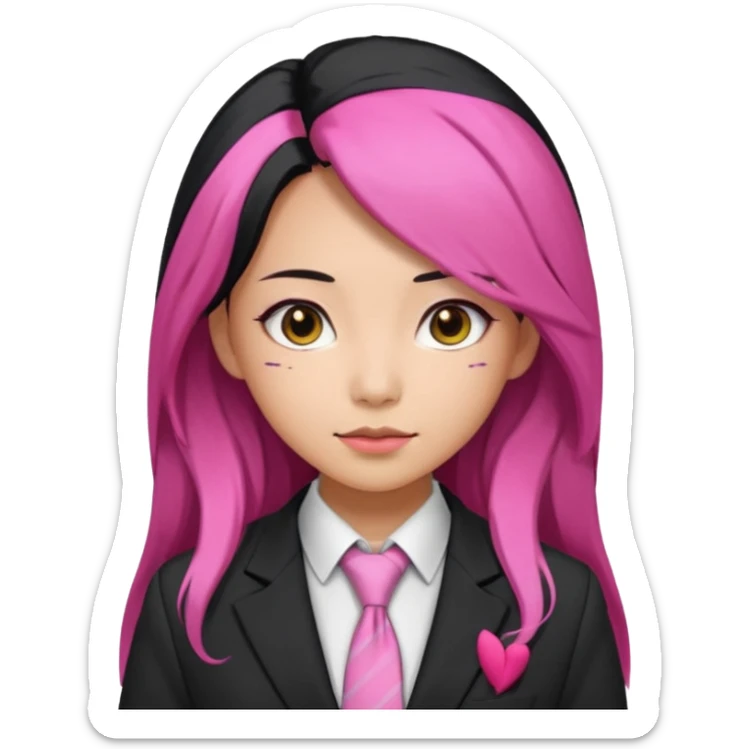 long black and a little pink haired asian woman with tie and blazer sticker