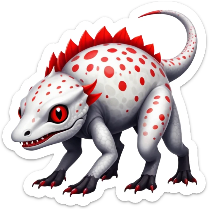 a translucent white with black belly and red eyes exotic edgy vernid-fionbri-creature with splash patterns full body sticker