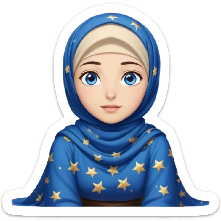 Turkish beautiful finish Konya girl blue eyes with starry night hijab dress and watching the sky on the ground  sticker