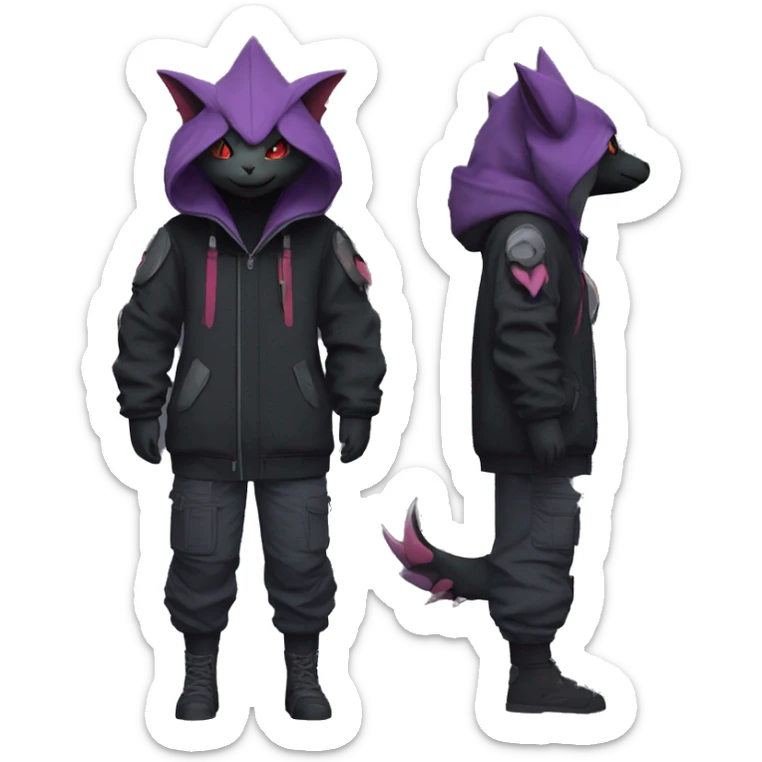 Dark Anthro Cool Noivern-Quilava -Pokémon Punk Techwear Hoodie Cargo Collar Full Body sticker