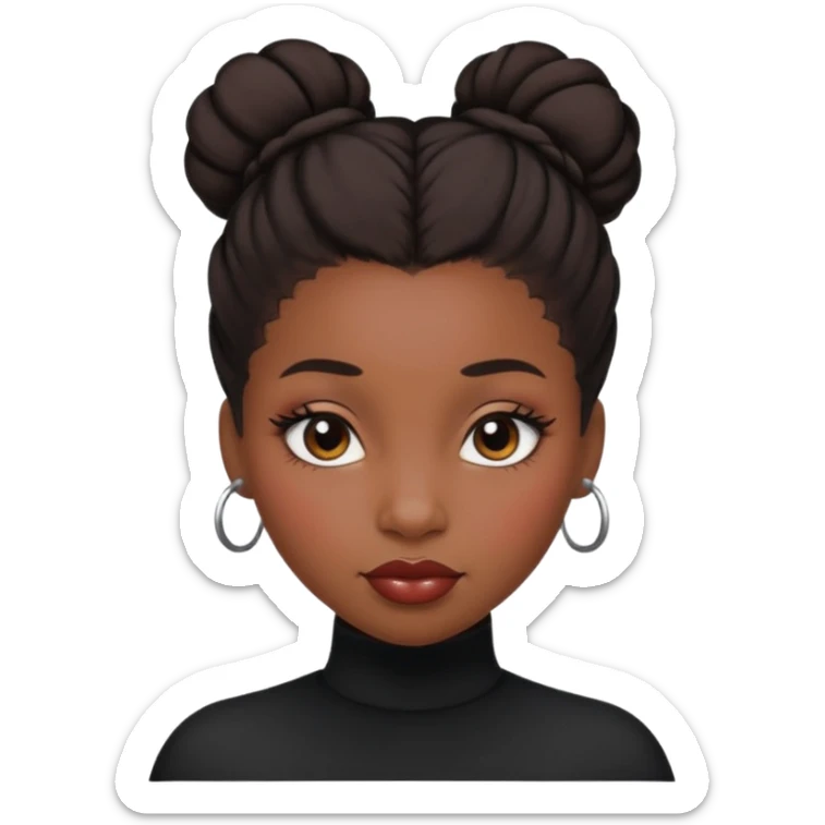A black girl with edges and plump lips and long lashes with a bun in her hair and she looks like a baddie sticker