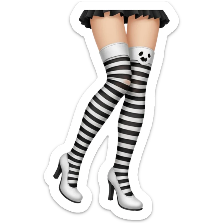 black and white striped stockings with two holes on each leg of white leather sticker