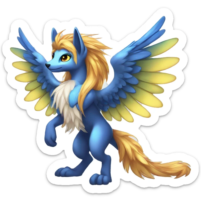 Anthro Sona Cool Cute Colorful Shy Winged Shiny Fakemon-Fantasy-Creature With Long Hair-Mane Full Body sticker