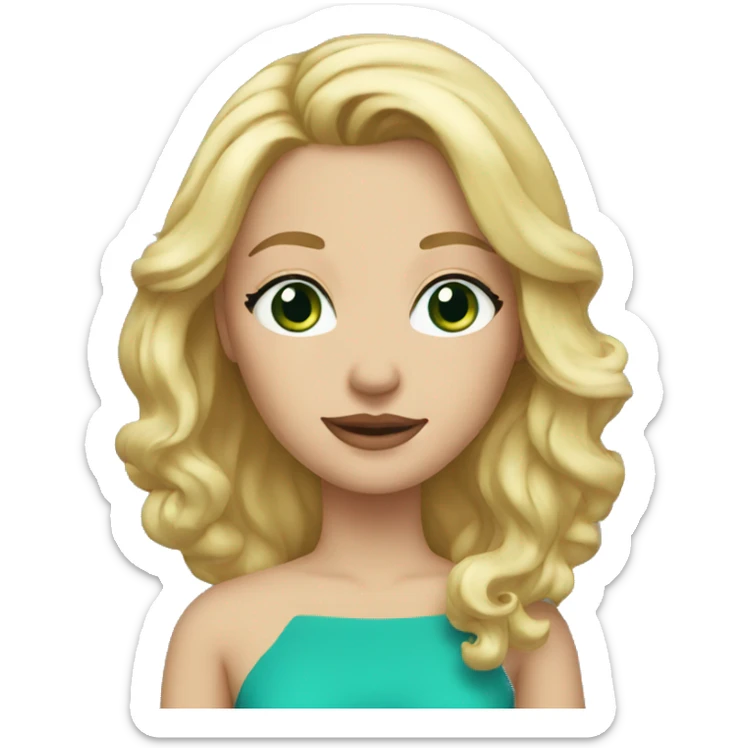 blonde hair 40 year old woman, should length hair, blue eyes, green dress sticker