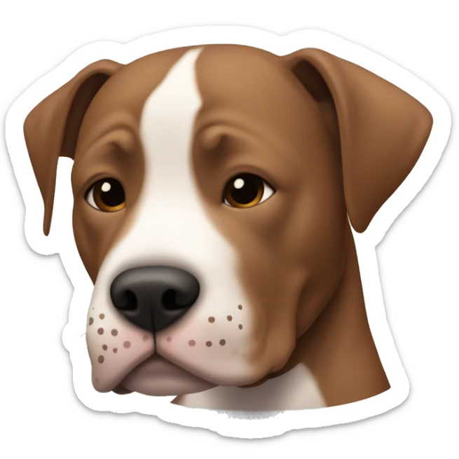 A dog of the American pit bull terrier breed who is hugging a brown haired girl. The dog must be red in color with a white patch on the neck and a black nose. sticker