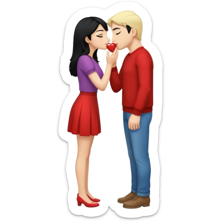 couple kissing black hair man blonde woman full body sticker