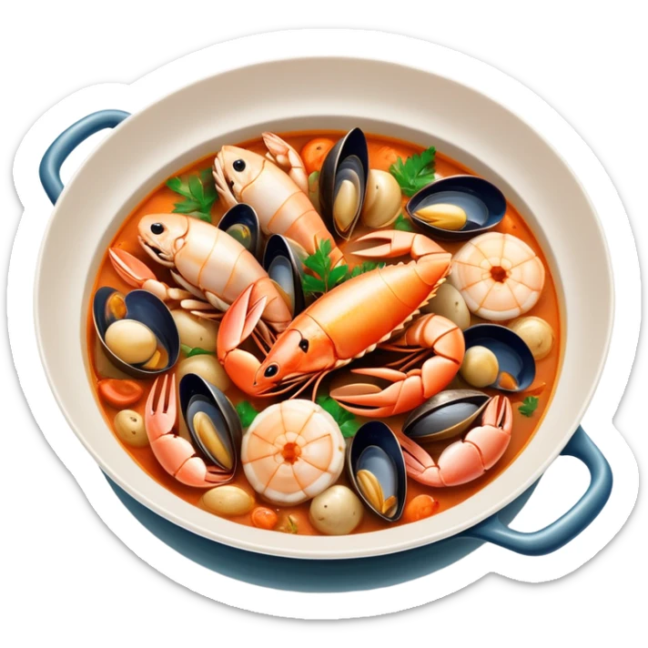 cinematic-realistic-buzara-seafood-dish-emoji,-depicted-as-a-rustic,-flavorful-seafood-stew-with-shellfish-rendered-with-rich-textures-and-dynamic,-maritime-lighting. sticker