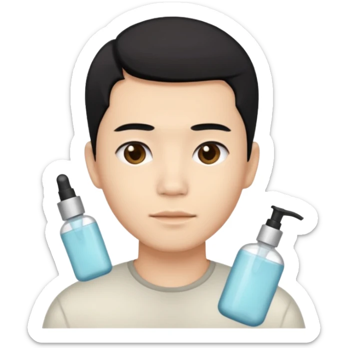 chinese man doing skincare with a faded haircut black hair sticker