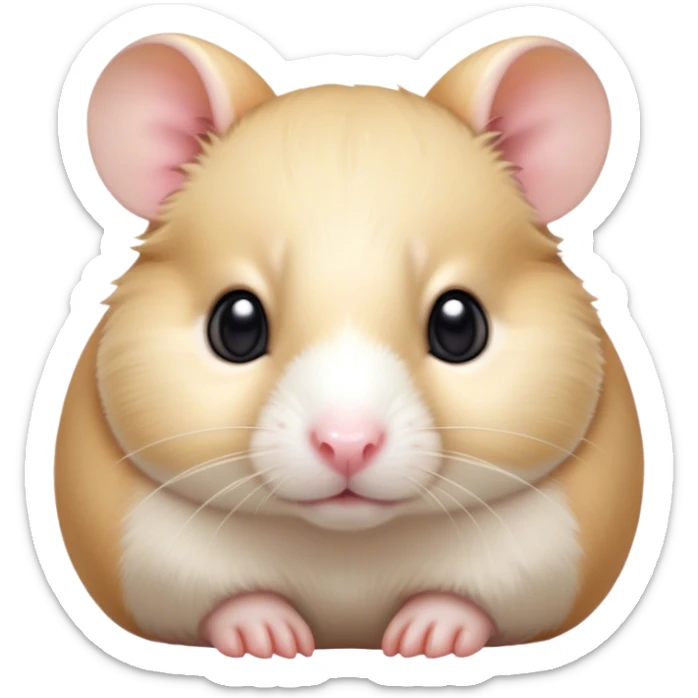 Cinematic Noble Cream Hamster Portrait Emoji, Poised and regal, with a tiny, compact build and a smooth, pristine cream fur, deep-set soulful dark eyes, Simplified yet sharp and sophisticated features, highly detailed, glowing with a soft, dignified glow, high shine, intelligent and energetic, stylized with an air of miniature elegance, focused and attentive, soft glowing outline, capturing the essence of a watchful and confident rodent, so majestic it feels as though it could scurry out of the screen with effortless authority! sticker
