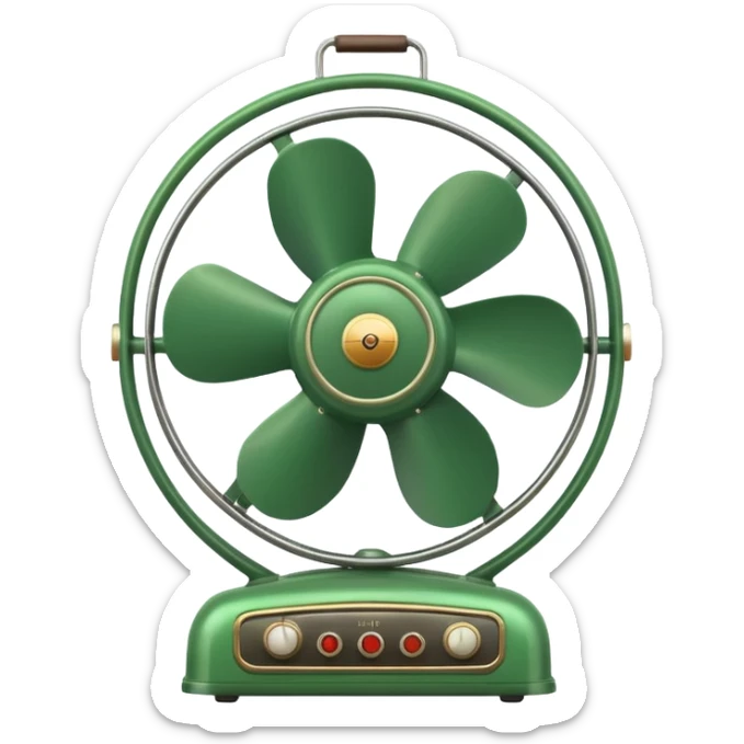 Vintage Electric Fan – retro green body, metal grill, humming softly. sticker