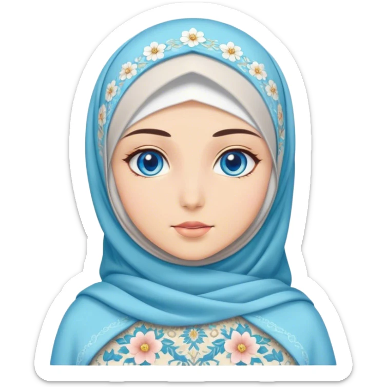 Turkish beautiful finish Konya girl blue eyes with hijab and blooming dress sticker