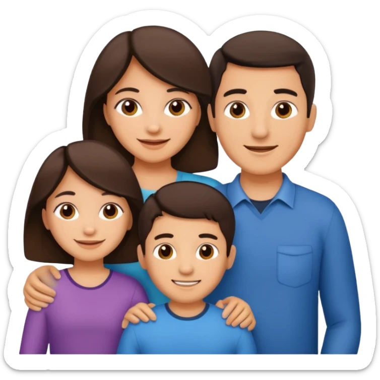 Hispanic family of five: mom and dad in back, three kids in front (two boys and one girl, girl in the middle) sticker