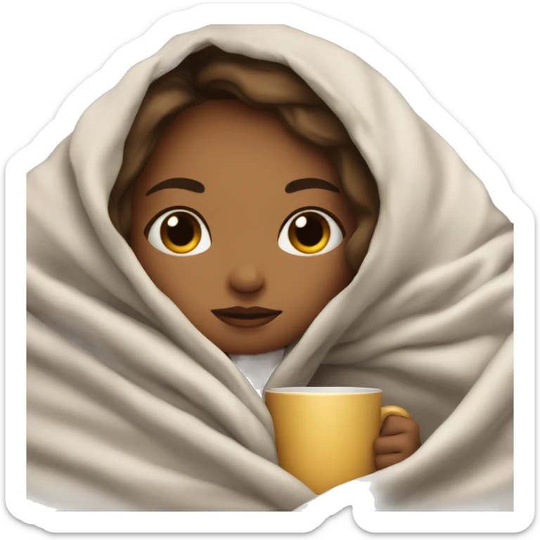 girl inside a blanket sipping coffee eyes closed sticker