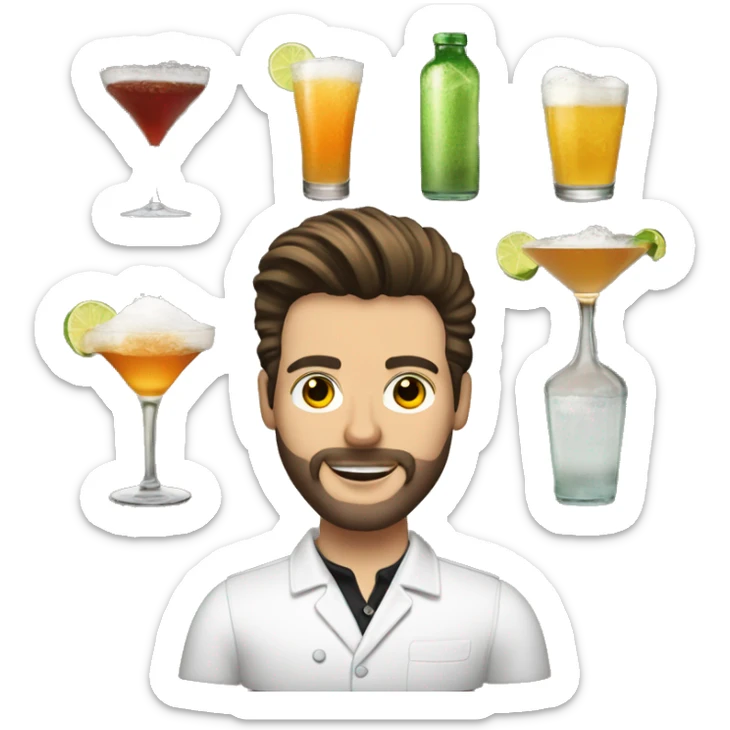 white bartender with facial hair and big quiff brunette hair making margritas sticker