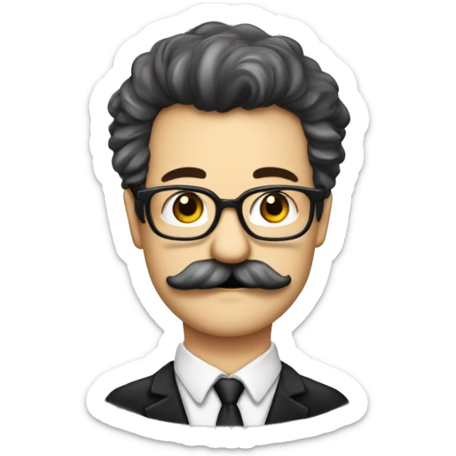 homem branco de oculos cabelo preto bigode enrolado professor xadrez sticker