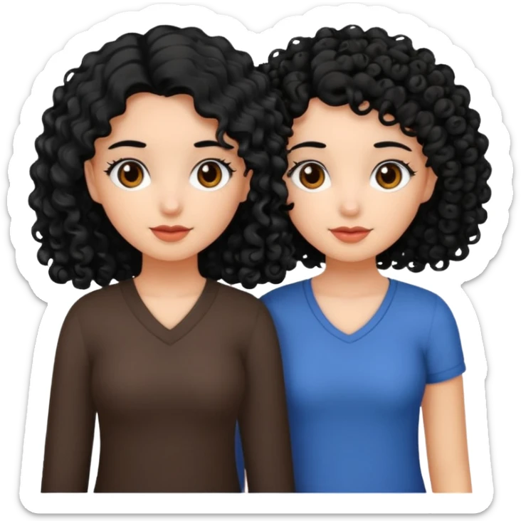 2 girl best friends. One who is black with black hair and dark brown eyes. one who is white with curly dark brown hair and dark brown eyes. sticker