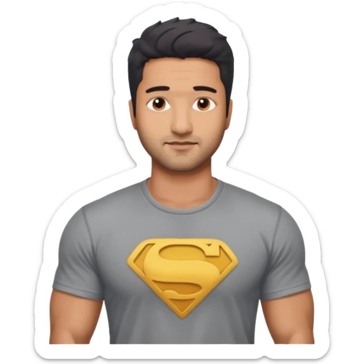 ipretty bratz emoji of vicky kaushal wearing a grey tee, muscular sticker