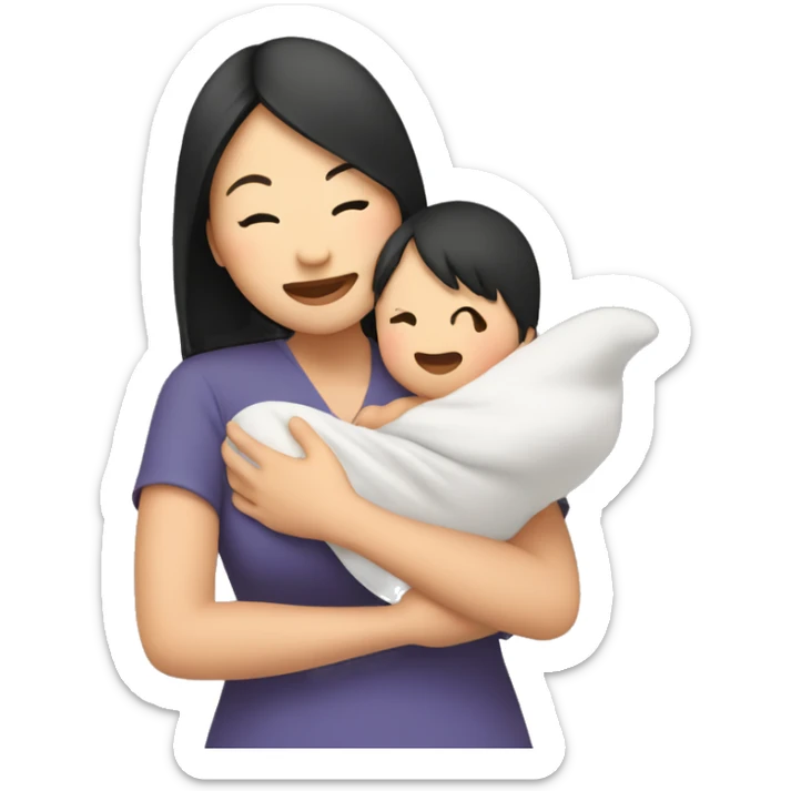 An Asian woman holds a baby in her arms and butterflies fly around sticker