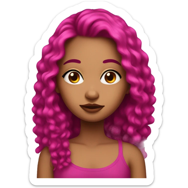 Pretty girl with eyeliner and long, magenta pink, thick hair sticker