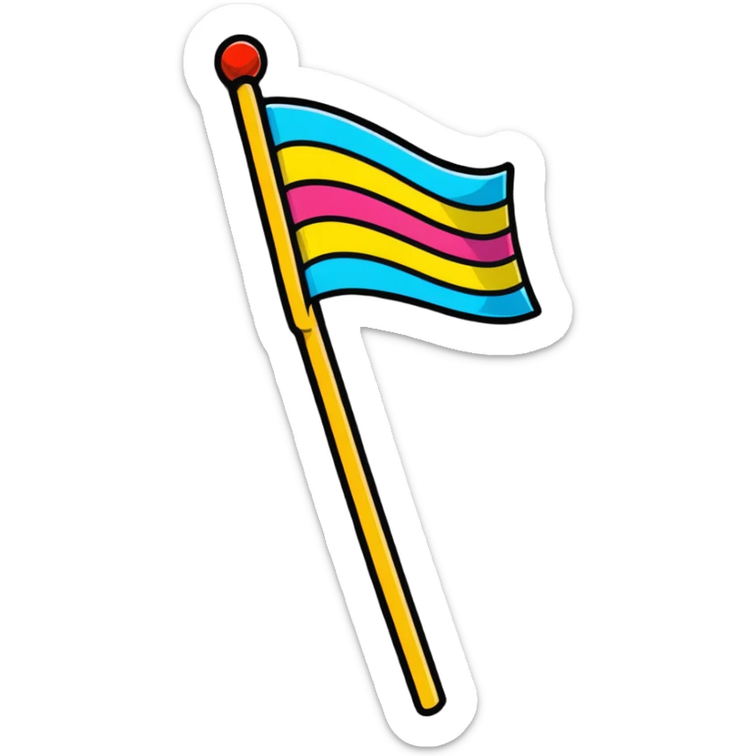 cartoonish sticker of a flag on a stick, bright colors, 'Floptropica' theme sticker