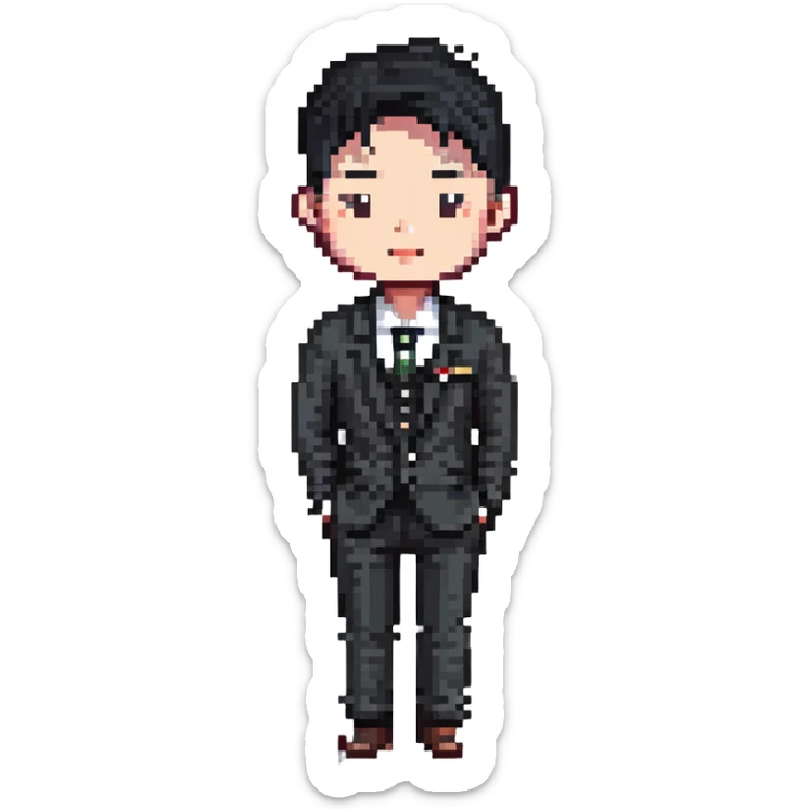 Korean man with stylish haircut and fashion sticker