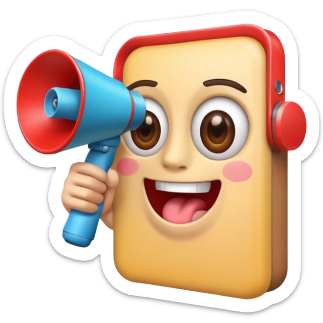 UN TELEFONO CELULAR CON OJOS Y BOCA QUE TENGA UN MEGAFONO Y ESTE PARADO sticker