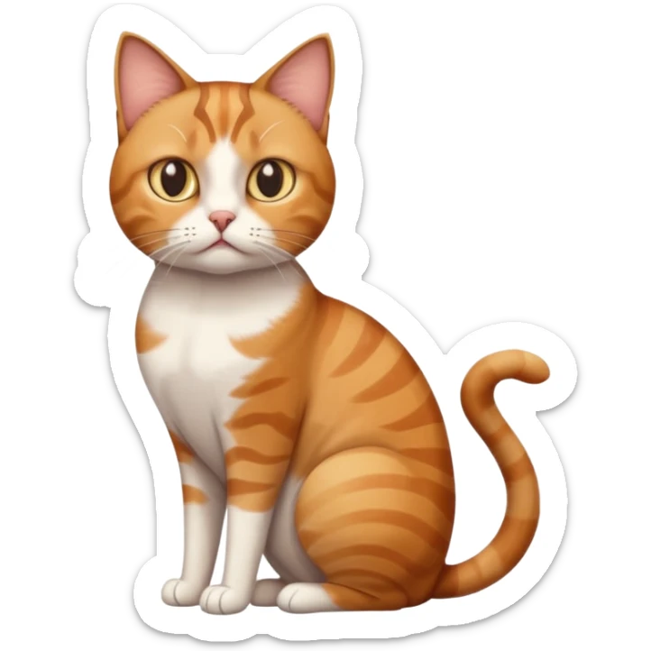 full body white, ginger and brown tabby calicio cat with skinny head and fat body with an anxious face sticker