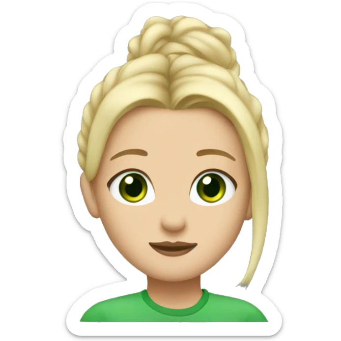 she have blonde hair and green eyes and airpods sticker