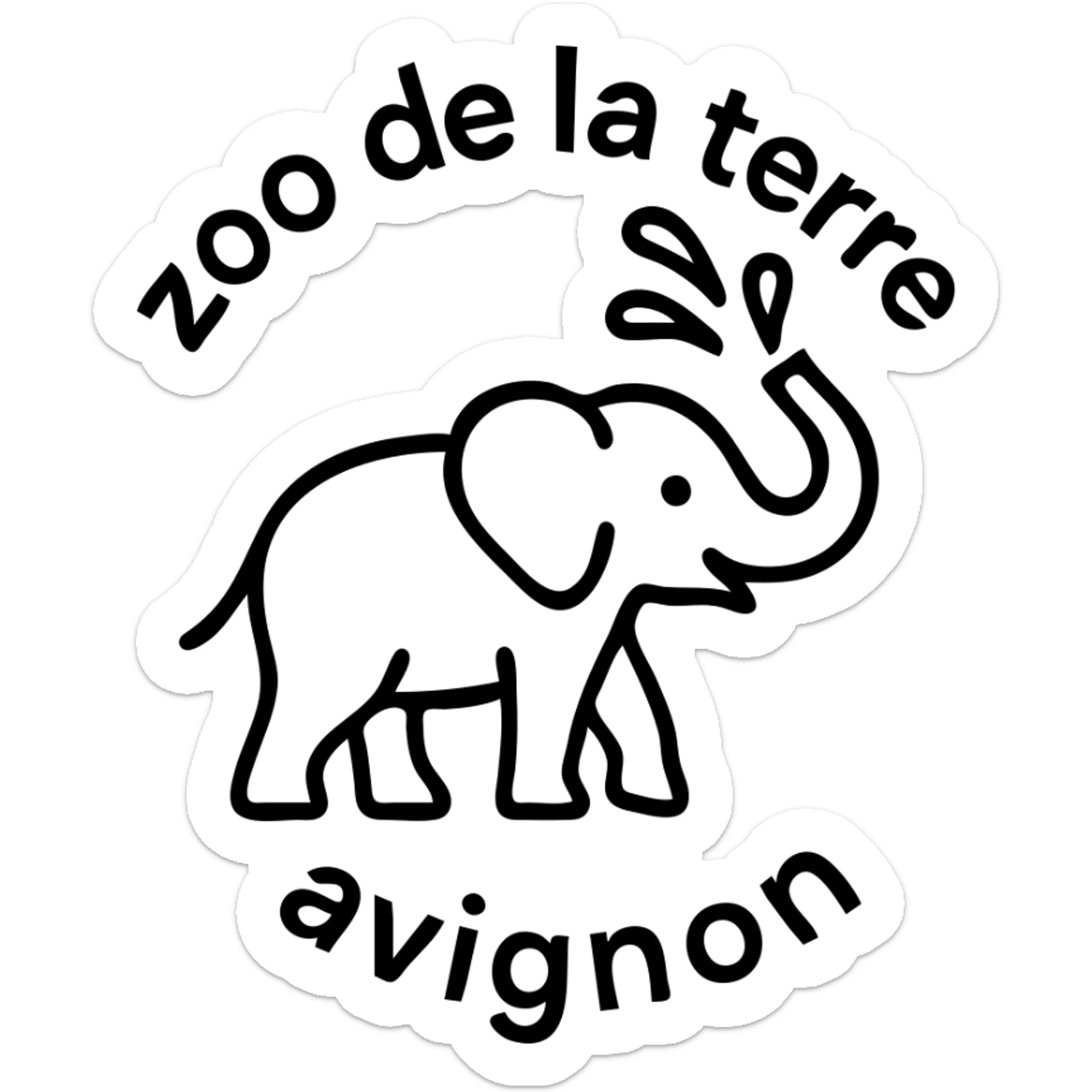 Logo avce un éléphant qui projette de l'eau avec au tour ( en rond ) écris : zoo de la terre avignon  sticker
