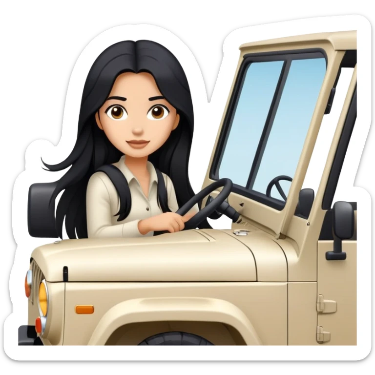 A girl with long black hair, driving a 4 door white jeep ￼ sticker