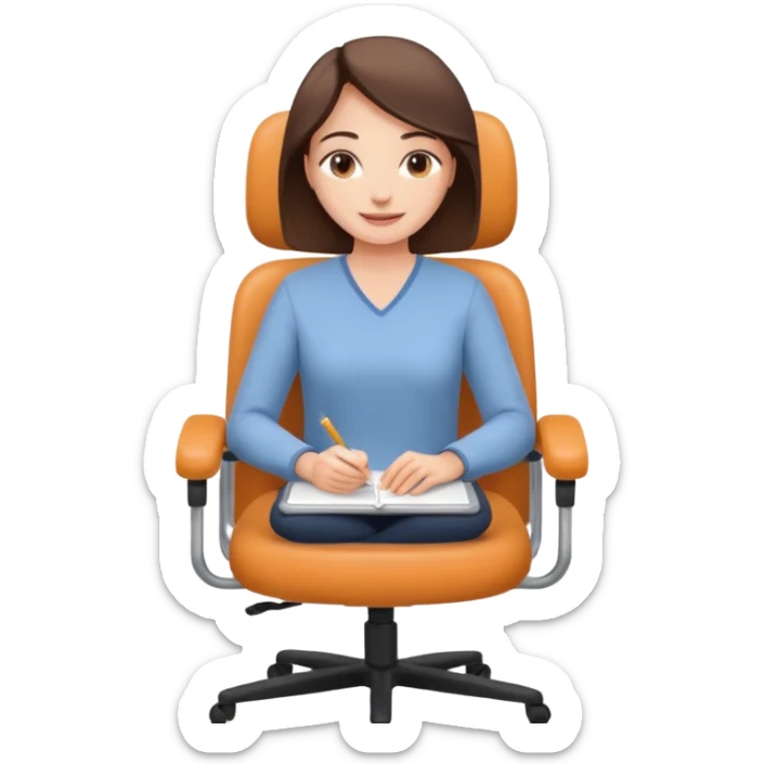 Feeling relaxed and happy at office for woman with a smile on face and with a calm attitude , aligned in a working chair sticker