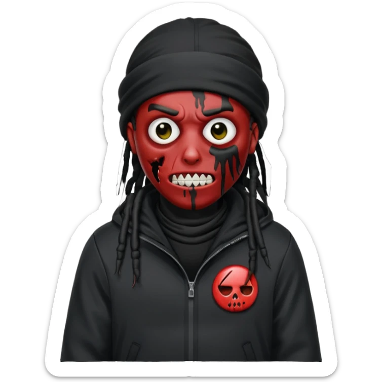 a zombie emoji with black dreads and a black nike jacket and black nike ski mask on his head sticker