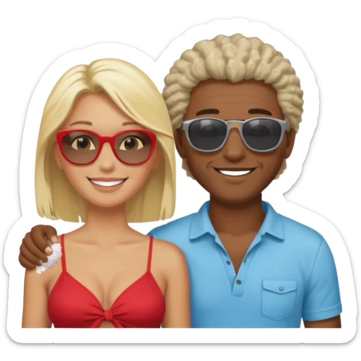 Black man salt n pepper hair smiling with blonde in love on beach sticker