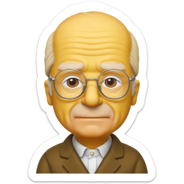 A 3D cartoon close-up of Grandpa Abe Simpson from The Simpsons, rendered in Memoji-style with bald yellow head, white tufts of hair on the sides, wrinkled face, glasses, and warm lighting. Match the Simpsons family color tone and style. sticker