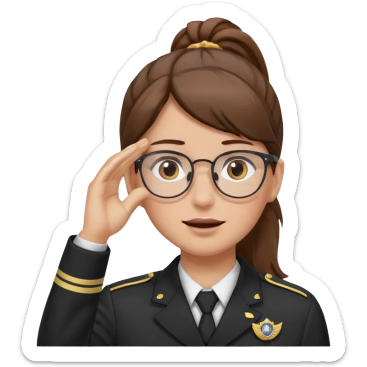 Brown hair pony tail glasses Salute with tear coming out eye sticker