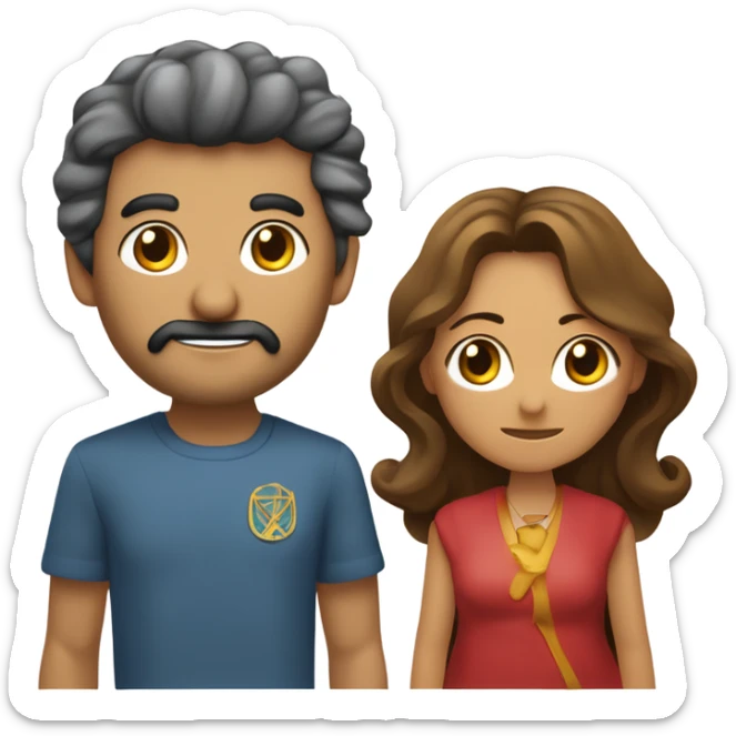 Un hombre y una mujer abrazándose de lado con sus caras juntas y ambos con los ojos cerrados y felices, el hombre de pelo color morocho y corto, la mujer de pelo largo, rojizo y con flequillo sticker