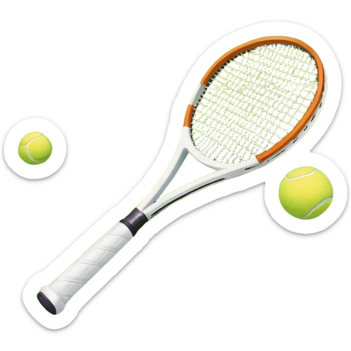 grass court, with the lines of the court clearl with visible in the background. A tennis racket and ball/ The scene captures the essence of the sport, highlighting the equipment and the vibrant, open atmosphere of a tennis match sticker