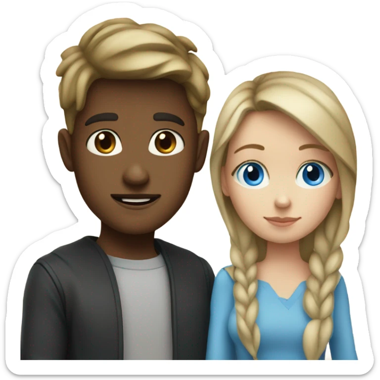 blue eyed dark blonde boy with a Bart with blue eyed brunette girl sticker