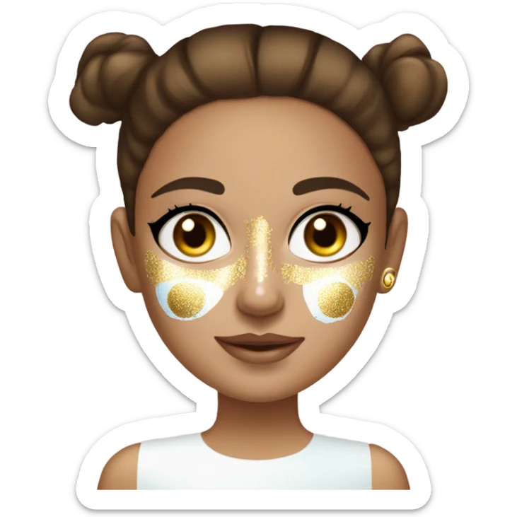 White Skin care on white freackles skin of a brunett blue eyes girl under gel Gold eye patches sticker