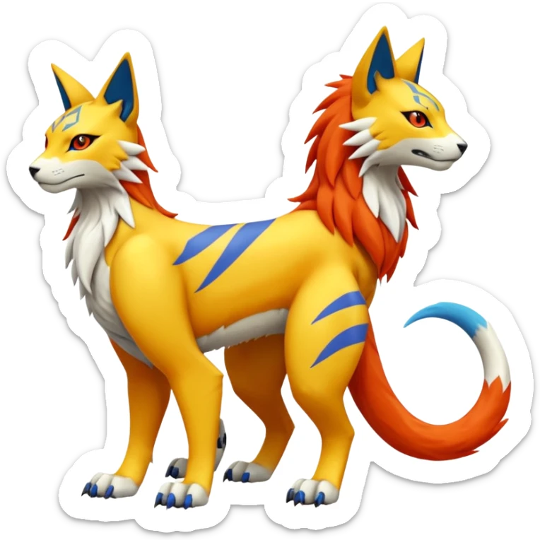 Vernid-Lombax-Koraidon-Renamon-Zeraora-Bastet-Fakémon-Digimon-hybrid-fusion-creature, full body sticker