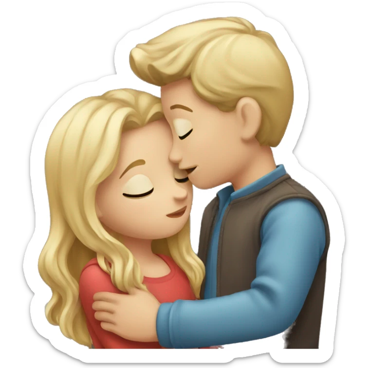 Boy with blond hair kissing a girl with brown hair sticker