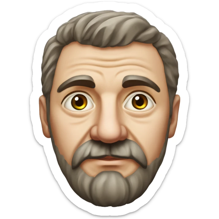 Russian writer Alexander Kuprin Photorealism A plump serious man of Slavic appearance with Small eyes with beard and mustache, with a  short haircut, big detailed face, wrinkled face sticker