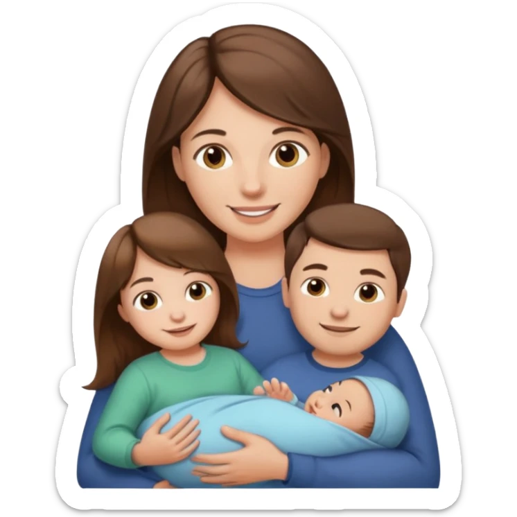 "Woman with long brown hair and fair skin holding a baby. And man with short brown hair and fair skin, without a mustache, holding a child. Smiling." sticker