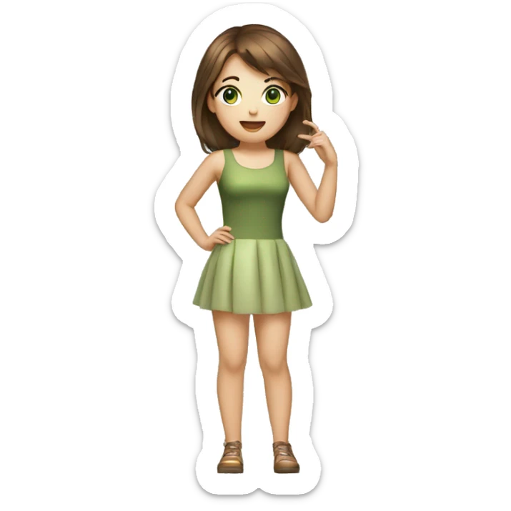 A girl who is singing, with middle short brown hair, nude lips and green eyes sticker