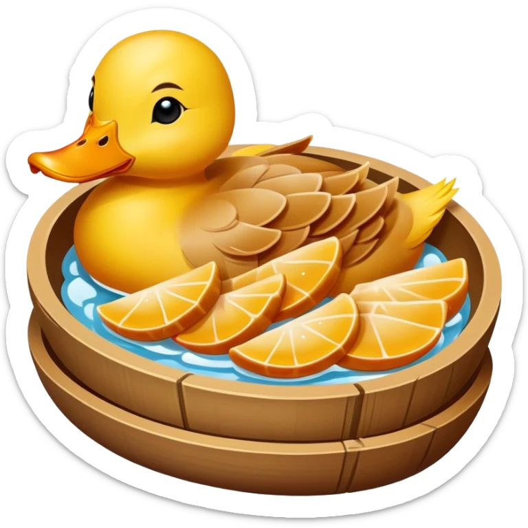 Nanjing Salted Duck sliced pieces with glistening skin, simplified emoji style with bold outlines and bright colors, cartoon style Jiangsu specialty Ya Xue sticker