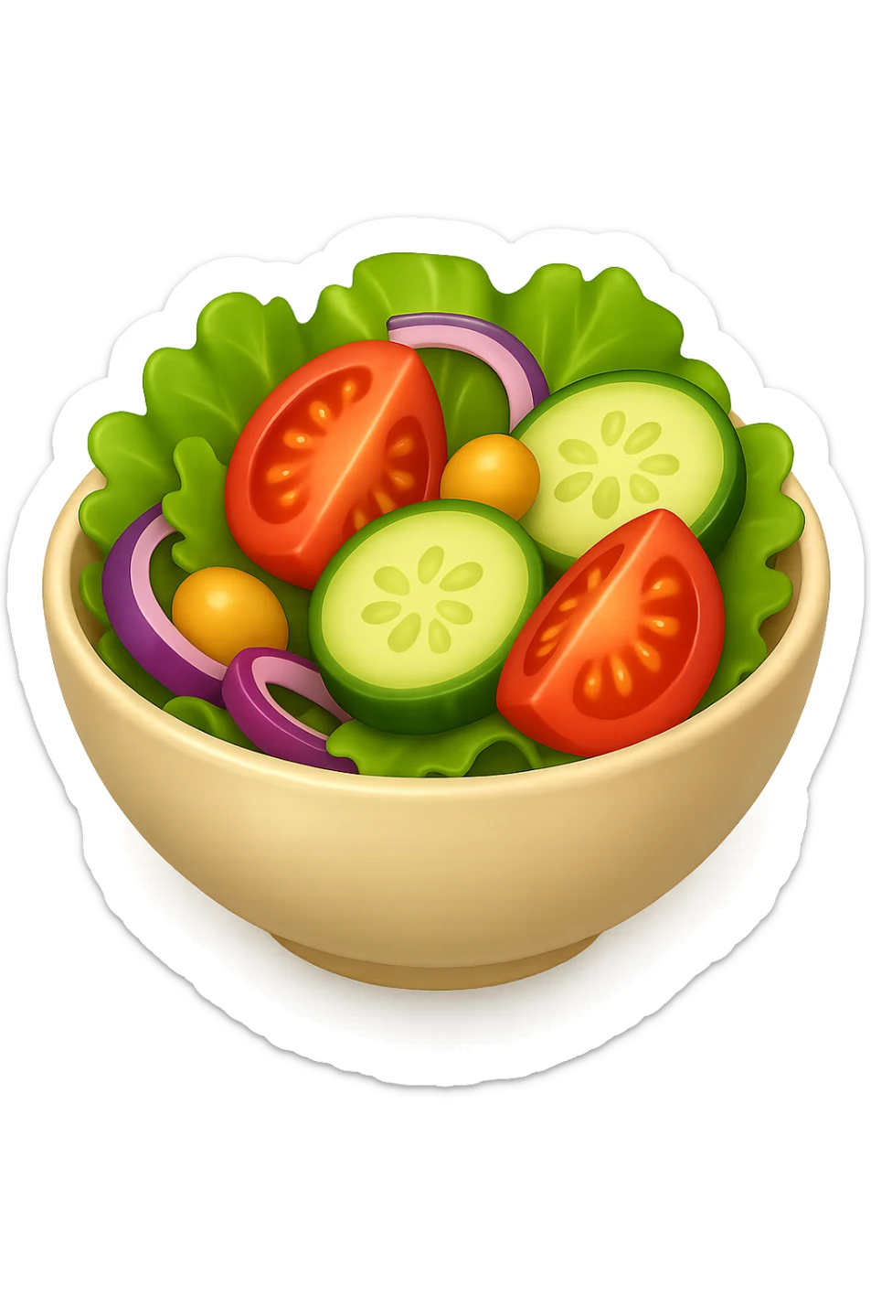 EMOJI STILE IPHONE DI una bowl di insalata, una boccetta di farmaco con la scritta "FARMACO" SULLA BOCCETTA E UN VIRUS, FLUTTUANO IN ARIA, IPERREALISTICO 4K sticker