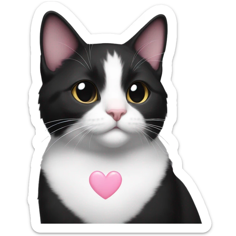 I want. Tuxedo cat with a mdtly black fae and pinkish inside ears with a white heart on its chest and a little bit of white socks.  sticker