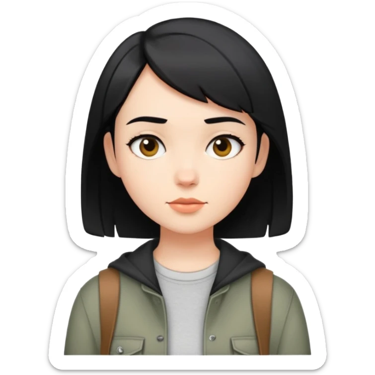 girl with short black hair, dressed in casual boyish outfit sticker
