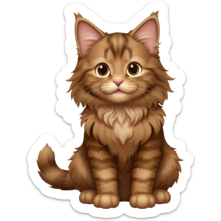 A high-resolution photo-realistic digital illustration of a brown maine coon kitten, chest upward sticker